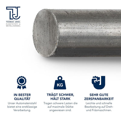 Automatenstahl 11SMn30 / 500 - 2000mm Länge / blank gezogen H9 / Rundstahl