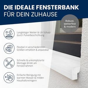 Fensterbank Außen Weiß Tiefe 165mm Aluminium / inkl. Abschlüsse für Putz-Mauerwerk