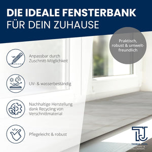 Fensterbank Innen „Marmor“ Tiefe 100mm Kunststoff inkl. Seitenabschluss / Innenfensterbank PVC