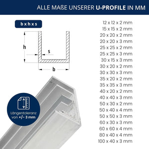 „U Profil Aluminium“ 1000mm Länge / für Innen- & Außen / robustes & langlebiges Aluprofil / korrosionsbeständig