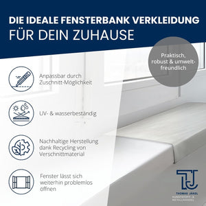 Fensterbank Renovierung „Marmor“ Tiefe 380mm Kunststoff inkl. Seitenabschluss / Fensterbankverkleidung Innen PVC