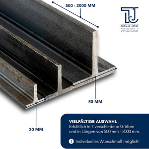 Stahl T-Profil ST37 / 500-2000mm Länge / schwarz und gewalzt mit hoher Stabilität und Biegefestigkeit