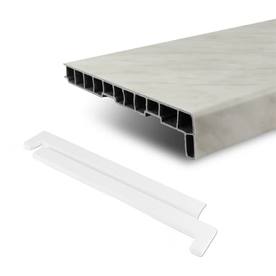 1x Set Endstücke PVC Marmor Innenfensterbank (1x rechts und 1x links) Verschiedene Tiefen