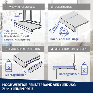 Fensterbank Renovierung „Anthrazit“ Tiefe 380mm Kunststoff inkl. Seitenabschluss / Fensterbankverkleidung Innen PVC