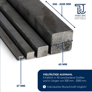 Stahl Vierkantprofil S235JRC+C / 500-2000mm Länge / Blankstahl mit hoher Stabilität und Biegefestigkeit
